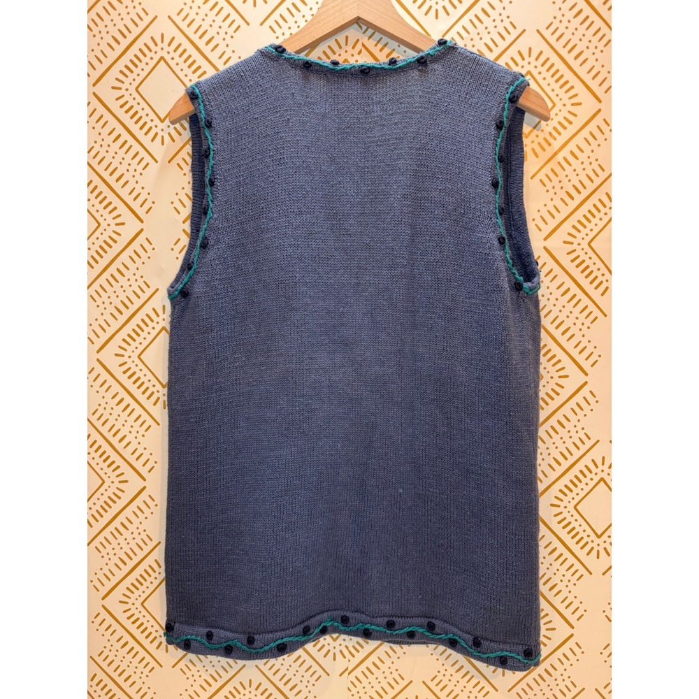 Vintage Cottagecore Sweater Vest Women M Blue Floral Embroidered Crochet Nature - Picture 5 of 9